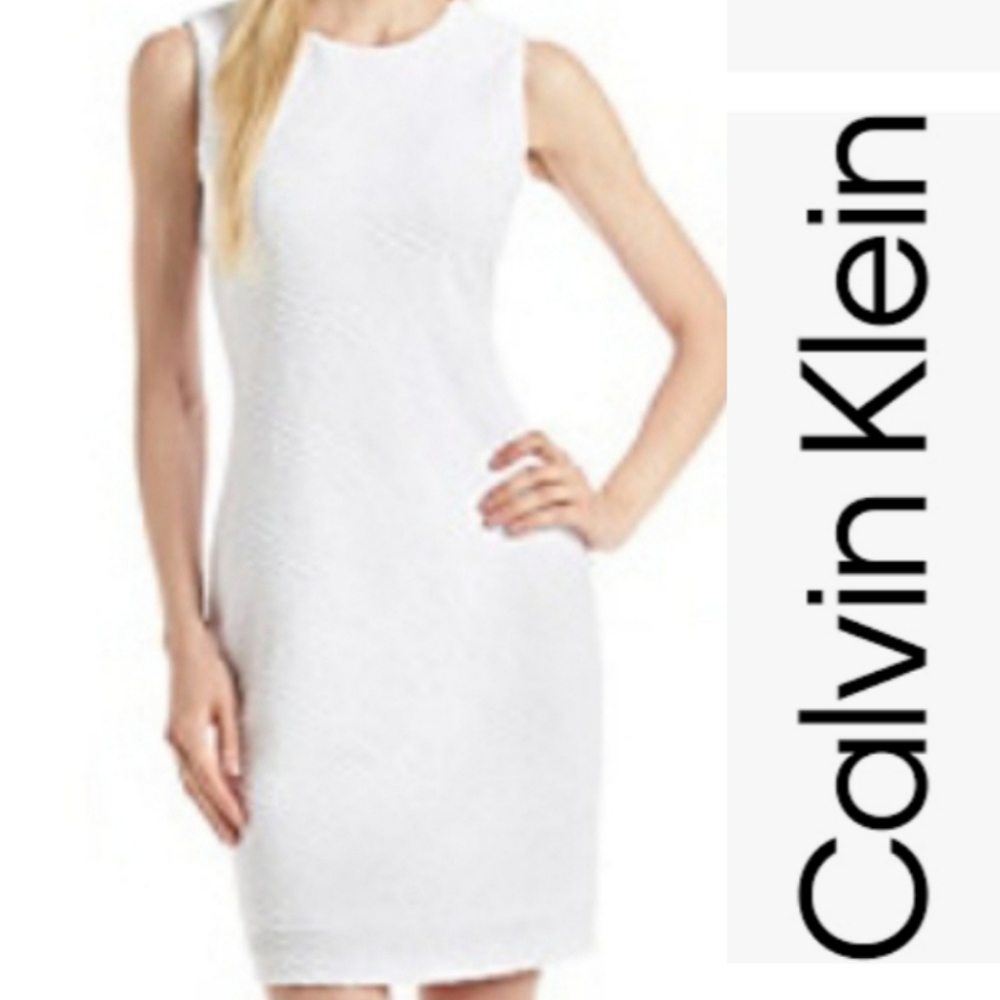 Calvin Klein Textured White Sheath Stretch Dress sz 10 NEW
